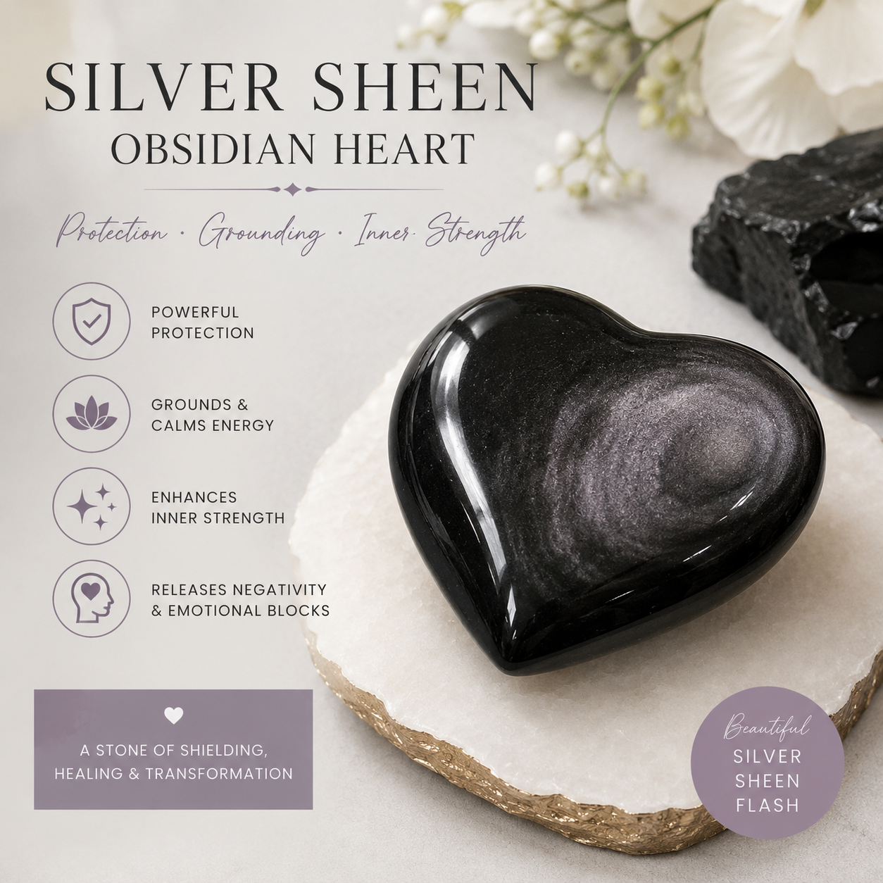Silver Sheen Obsidian heart