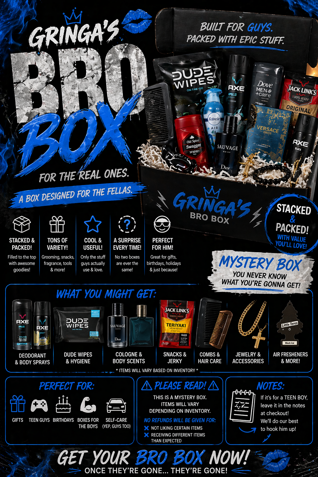 Gringa's Bro Box 💙🔥 | Men's Mystery Box | Grooming, Snacks