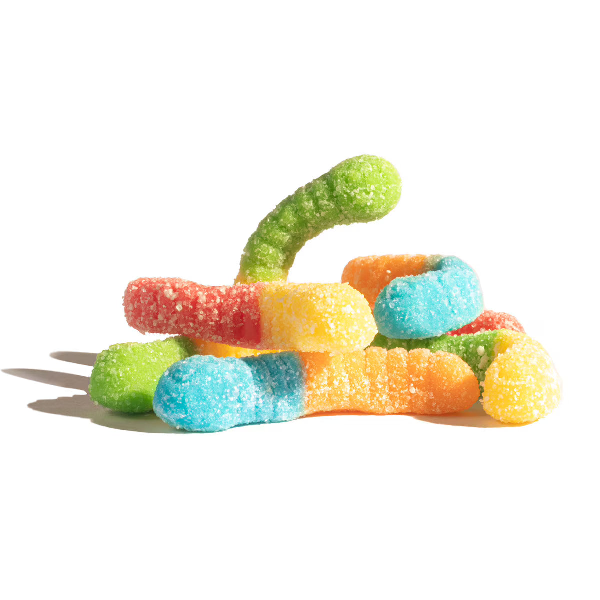 Bright neon sour gummi worms coated in tangy sugar, 5oz Pick-N-Mix candy selection.