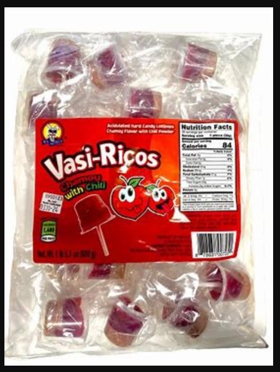 Vasi-Ricos Cucumber with Chili, Mango with Chili, or Watermelon with Chili or chamoy with chili 20 Count Lollipops