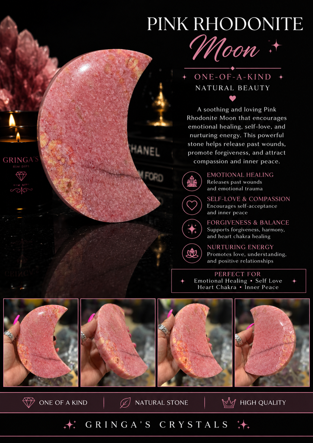PINK RHODONITE MOON