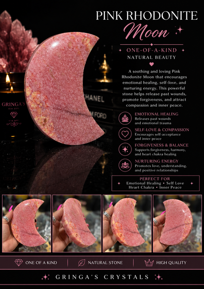 PINK RHODONITE MOON