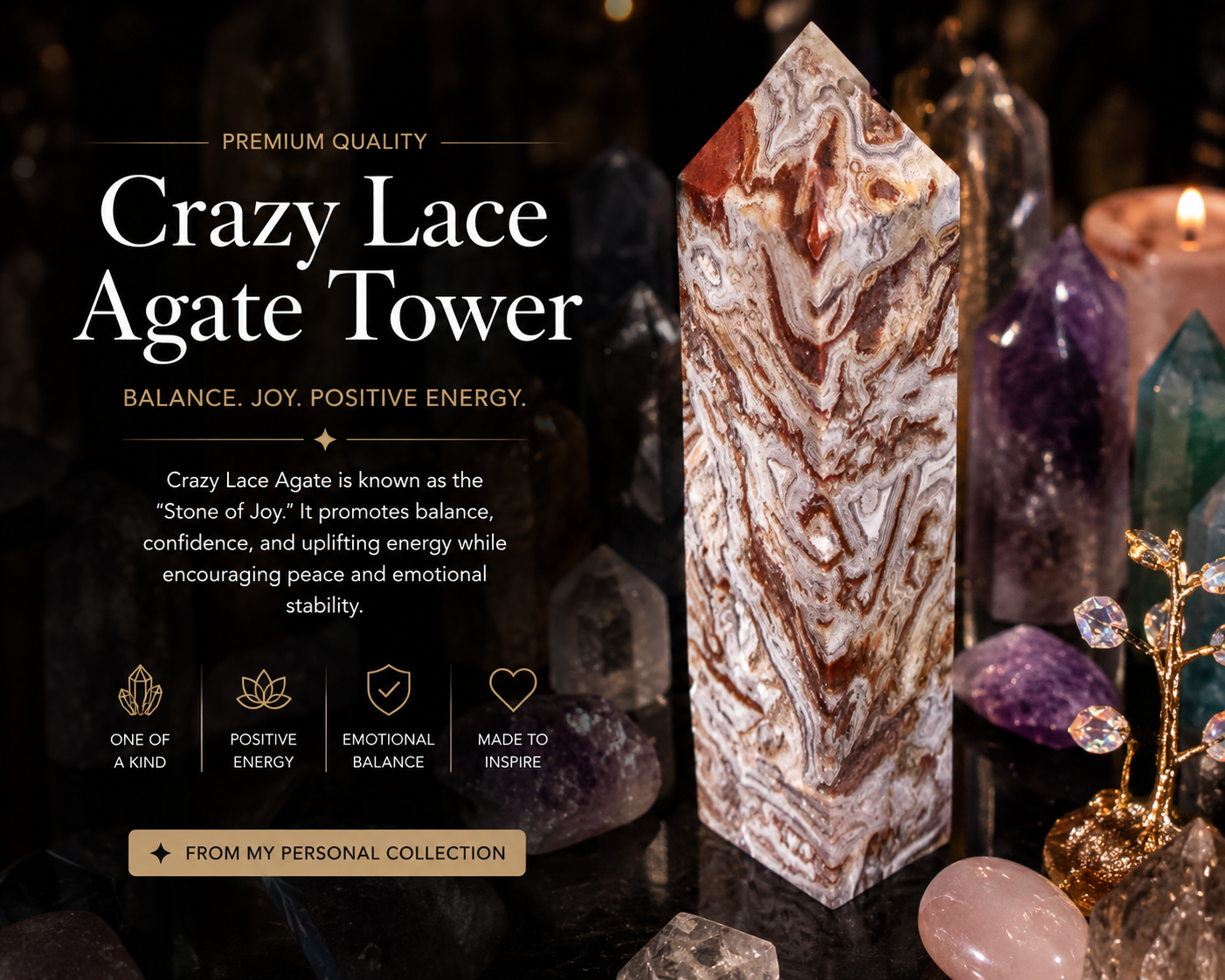 Crazy Lace Agate Statement Tower