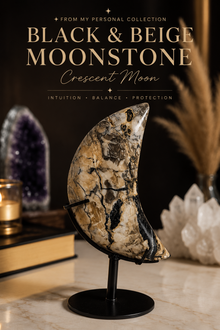 Black & Beige Moonstone Crescent Moon