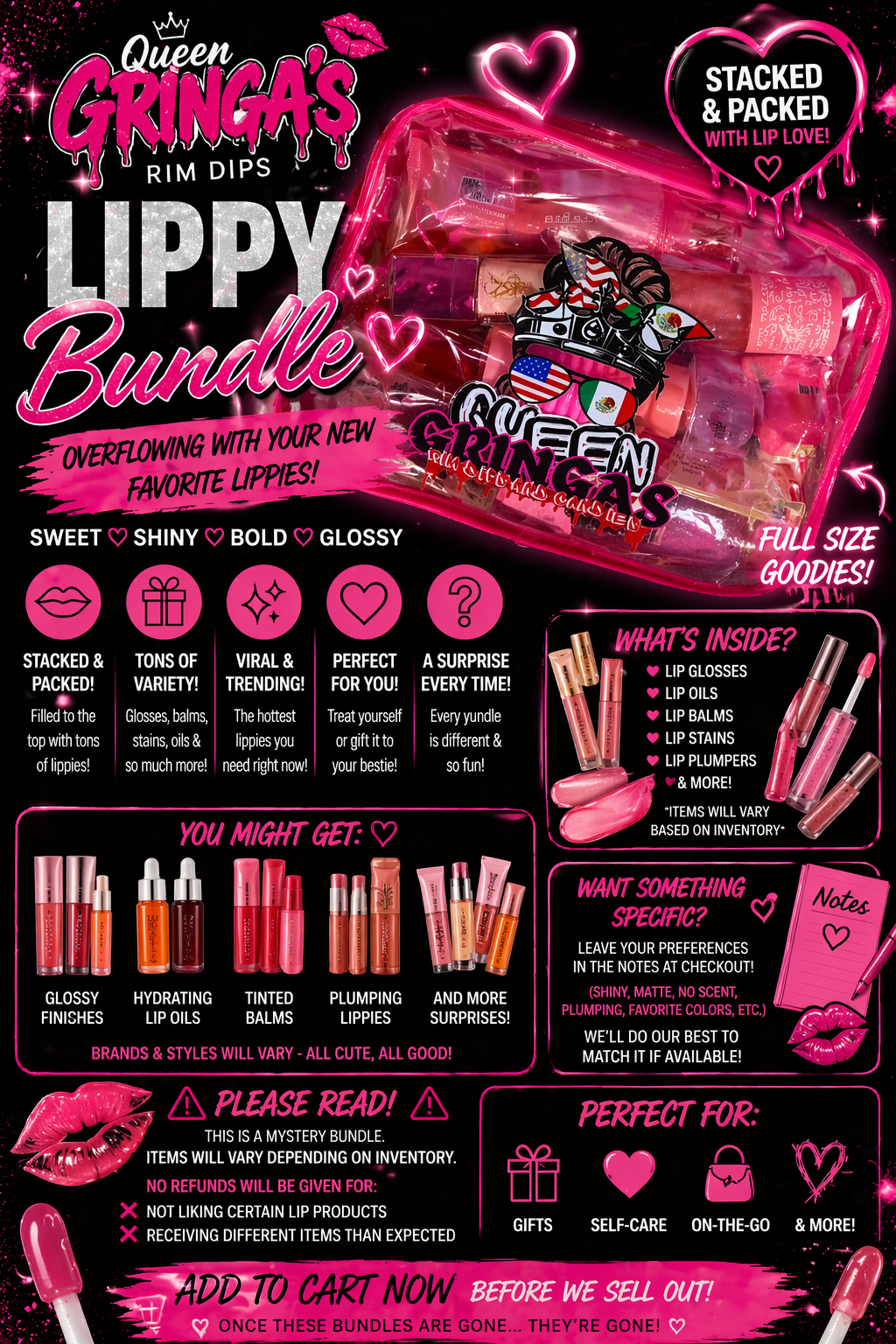 Queen Gringa’s Lippy Bundle 💖💄 | Stacked & Packed Lip Gloss + Lip Care Bag | Mystery Lip Kit