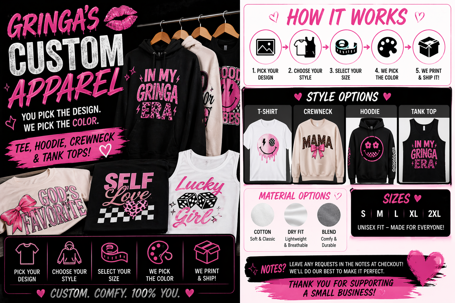 Gringa’s Custom Apparel 👕✨ | T-Shirts, Hoodies, Crewnecks & Tanks | You Pick the Design