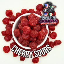 Cherry Sours candy bites in a bowl, sweet and tart red cherry candy by Queen Gringas