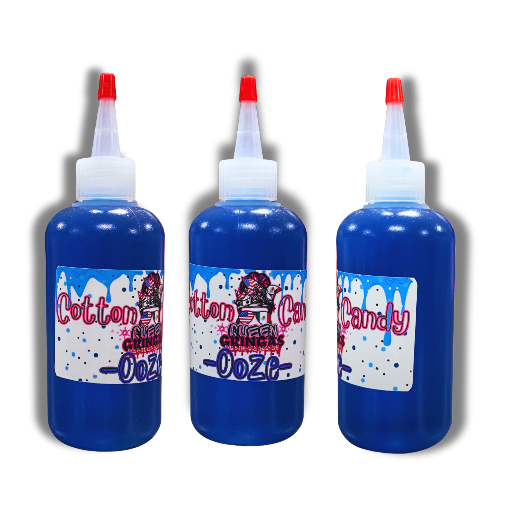 8oz bottle of cotton candy ooze candy sauce handmade in store, sweet blue dessert topping for ice cream, candy, gummies, chips and snacks