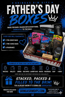 Father's Day gift set from Gringa's Rim Dips including candies and men's accessories, curated in a ready-to-gift box.