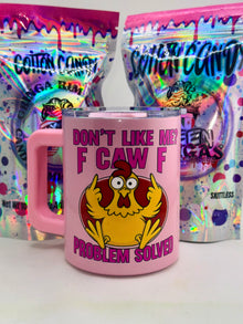 Don’t Like Me Problem Solved 12oz stainless steel insulated mug with pink design and handle
