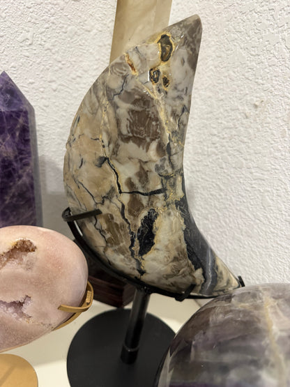 Black & Beige Moonstone Crescent Moon