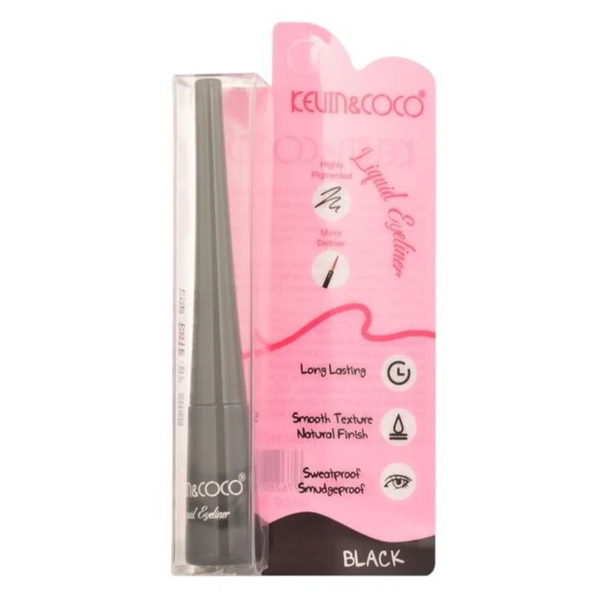 Kelin & Coco liquid eyeliner with pink packaging on a white background