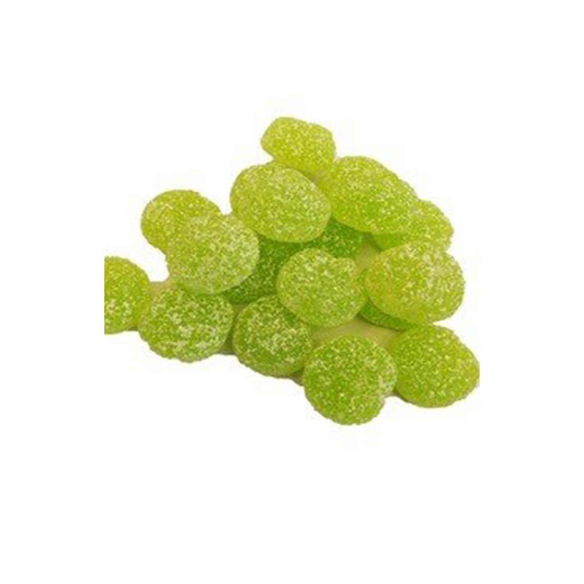 Bright green sour apple gummy buttons coated in sugar – chewy tangy candy by Gringa’s Rim Dips