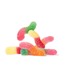 5oz bag of colorful sour natural flavor tiny gummy worms in assorted fruit flavors, coated in sour sugar.